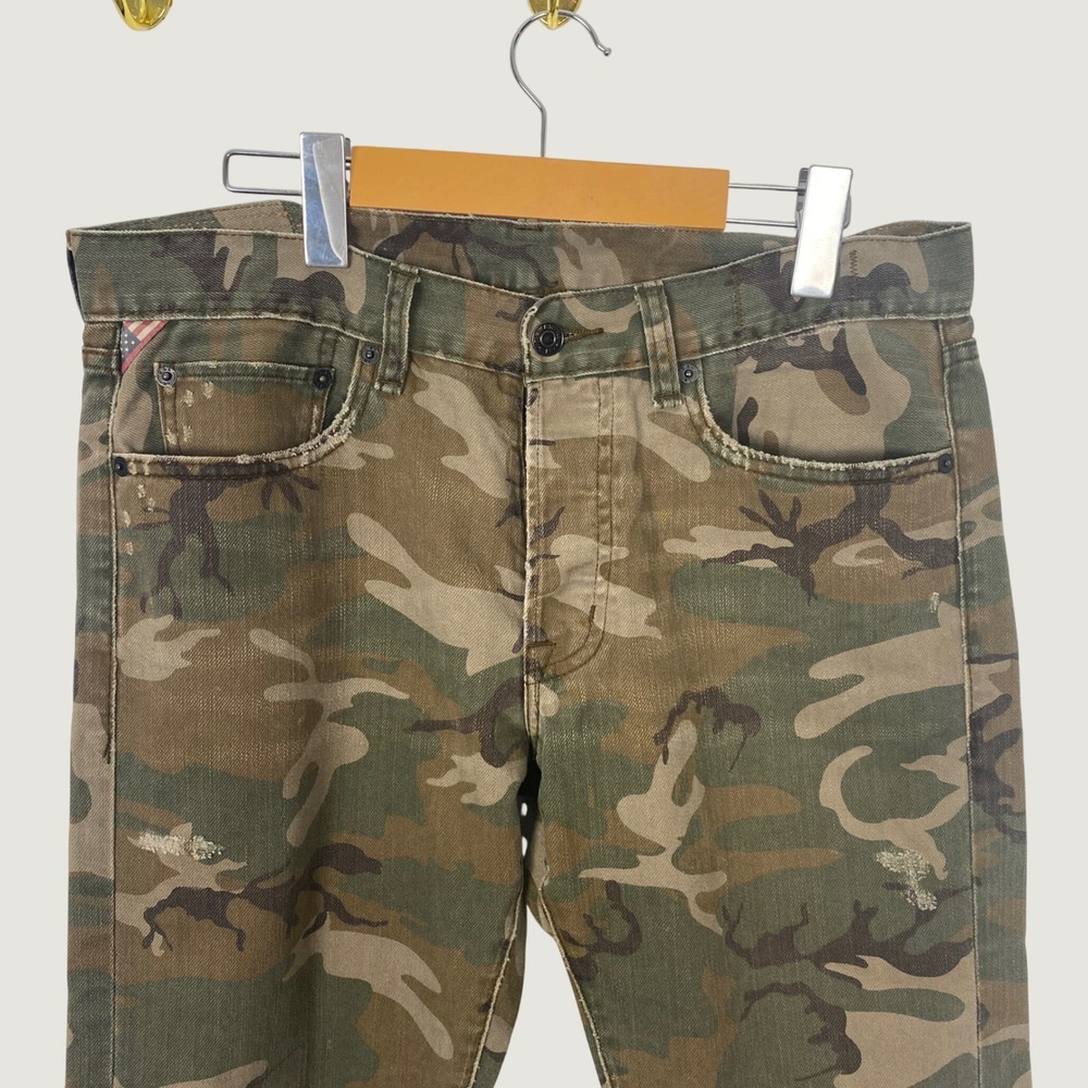 Denim & Supply Ralph Lauren Mens Slim Camo Jeans Button Fly 32x30 RL67 USA Flag
